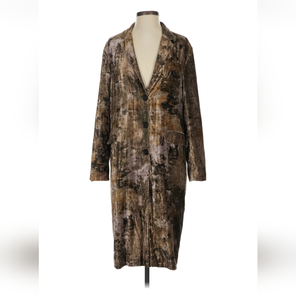 Vintage-Style Textured Long Coat in Brown and Olive Tones